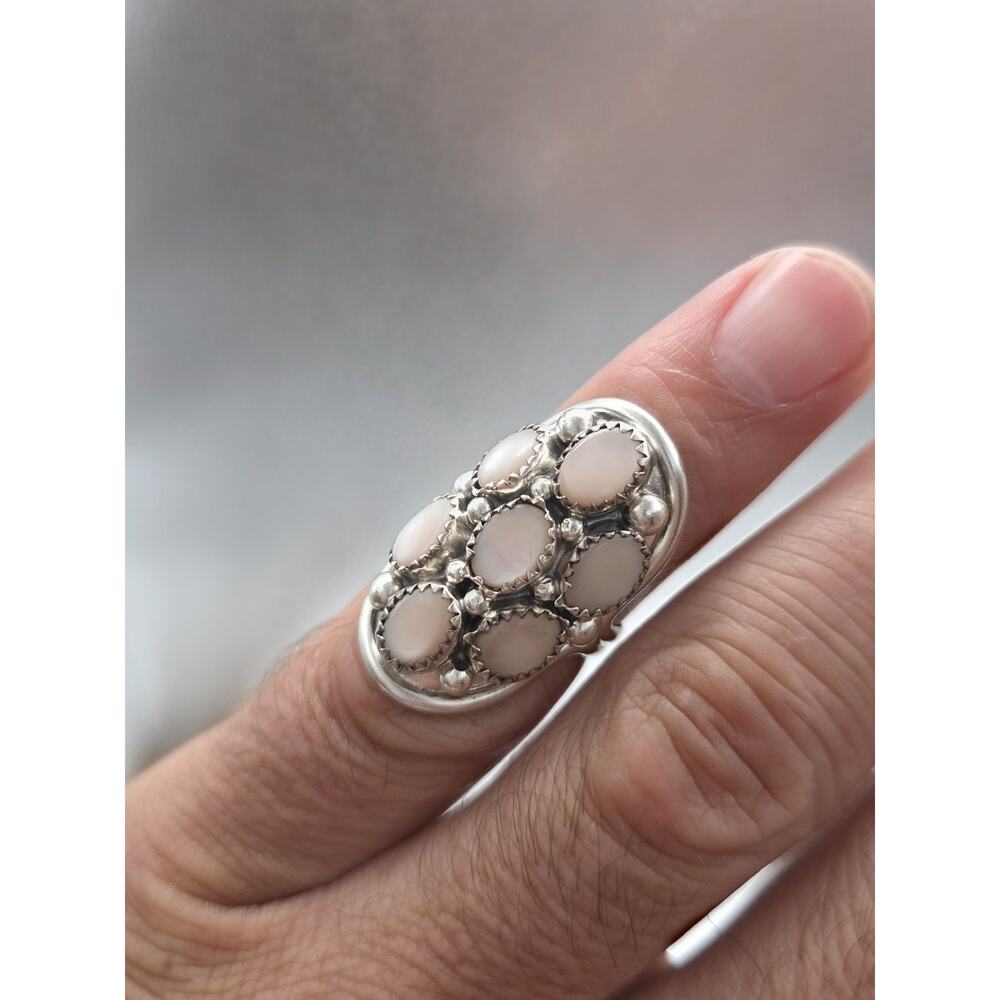 NATIVE AMERICAN STERLING SILVER 925 HANDMADE PEARL RING SIZE 7.5